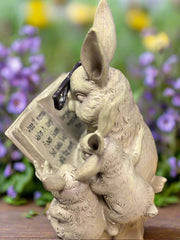 Spring Garden Bunnies Decor: Cute Resin Reading Bunny for Spring Home Decor, Garden Accents & Gifts