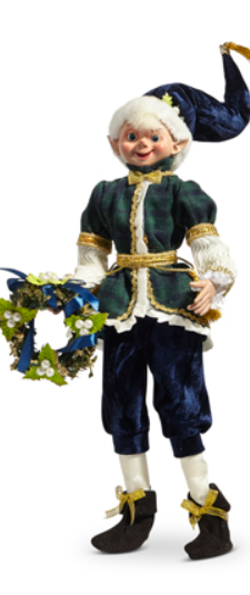 RAZ - 16" BLACK WATCH ELF  Wreath  