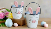 Bunny Buckets Set of Two - Cute Easter Decor, Spring Basket, Rabbit Storage, Gift Ideas for Kids & Home Decor