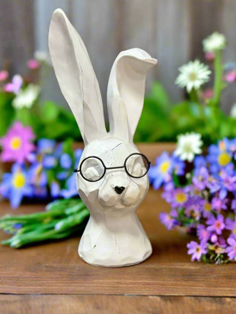 10" Rabbit with Glasses Resin Figurine | Spring & Easter Decor | Adorable Bunny Figurine for Home, Holiday Celebrations Bunny figurine