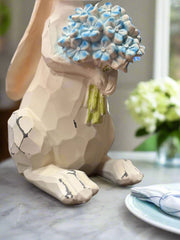 Nibbles Bunny with Blue Hydrangea | Cute Bunny Decor, Spring & Easter Home Accent, Adorable Rabbit Figurine, Gift for Animal Lovers table decor