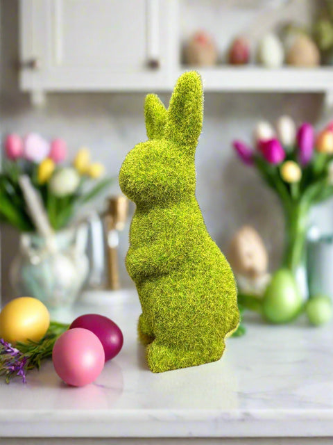 Easter Flocked Bunny - Cute Spring Decor, Unique Easter Accent Piece for Home & Holiday Decor