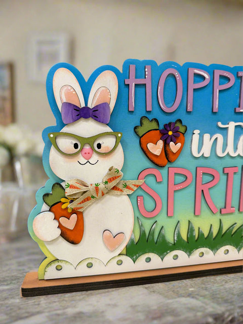 Hopping Into Spring Shelf Sitter | Spring & Easter Decor | Cute Seasonal Decoration for Home | Rustic Charm for Your Space