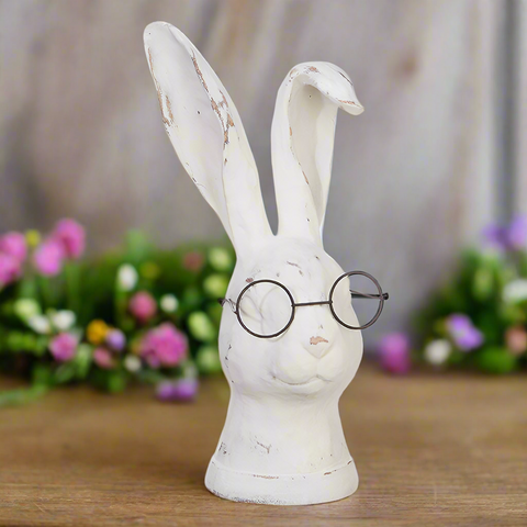 RAZ 10.75" Rabbit with Glasses - Charming Resin Rabbit Figurine for Home Decor & Vintage Collectible