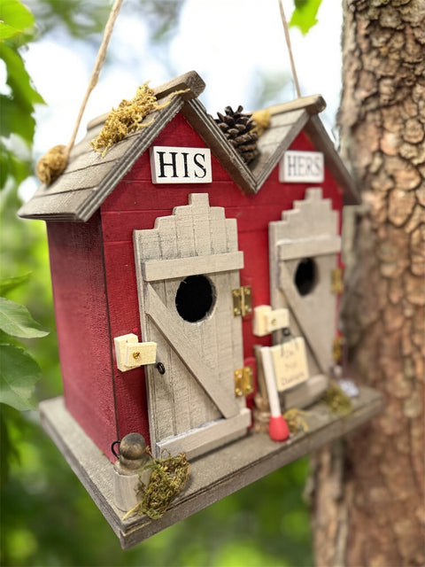 Outhouse Birdhouse - Rustic Wooden Birdhouse, Charming Garden Decor, Unique Nature Gift, Outdoor Bird Home & Feeder