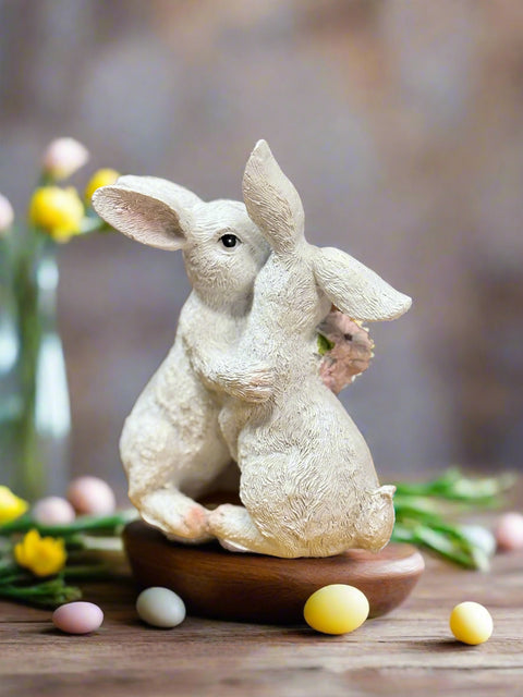 Bunny Couple with Flowers Bunny figurine