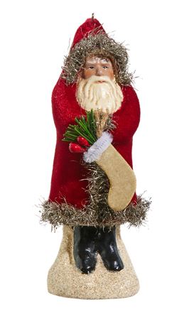 RAZ -12" Dark Red Velvet Santa with Stocking christmas accent piece   