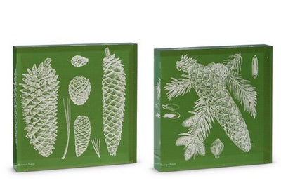 RAZ - 8" Pinecone Acrylic Block Shelf Sitter   