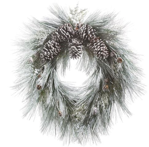 RAZ - 26" Snowy Long Needle Pine and Pinecone Wreath Christmas Wreath   