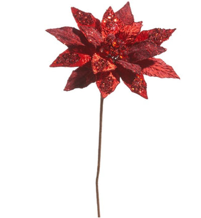 RAZ - 18" Glittered Red Poinsettia Pick pick   