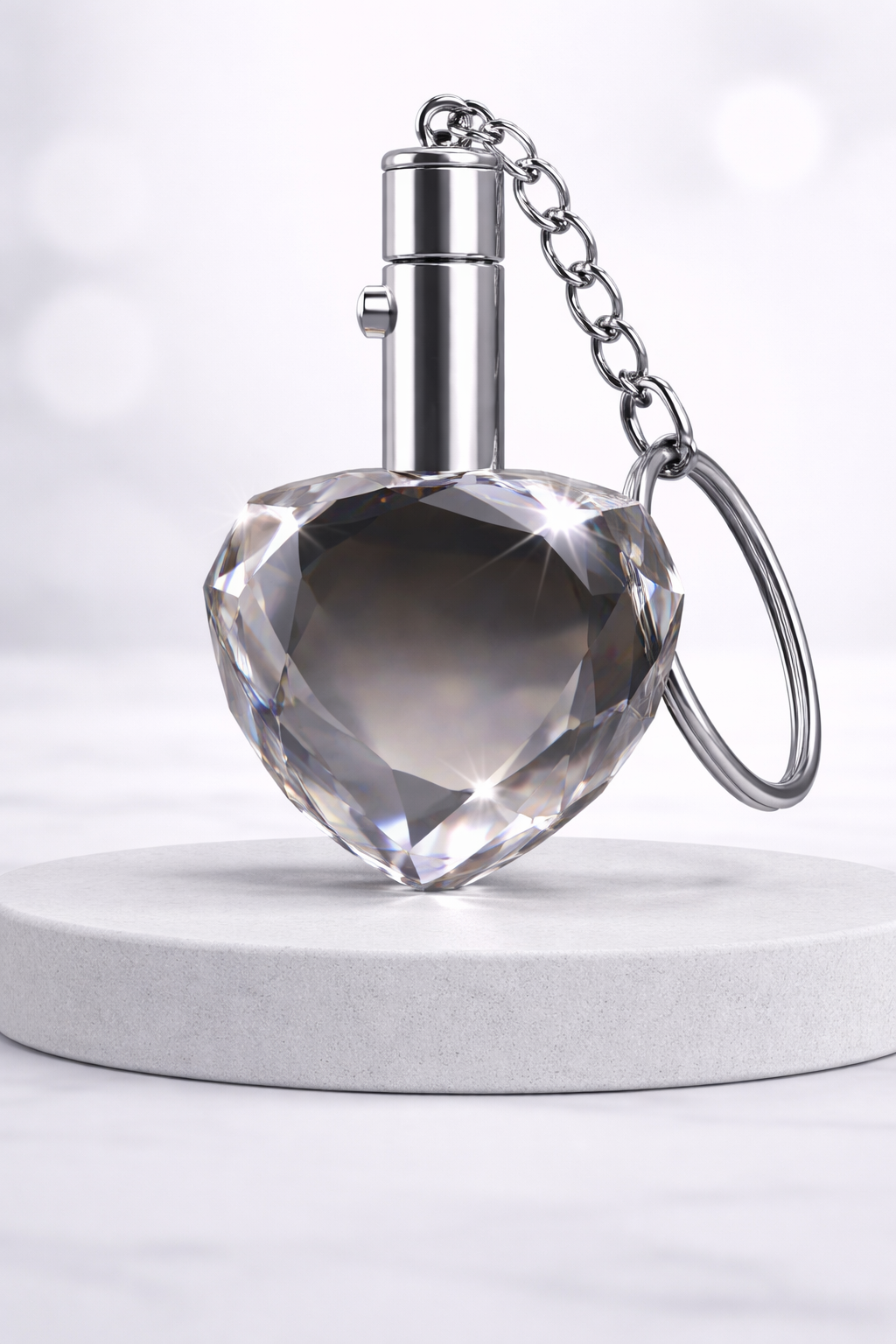 Engraved Crystal Heart Keychain