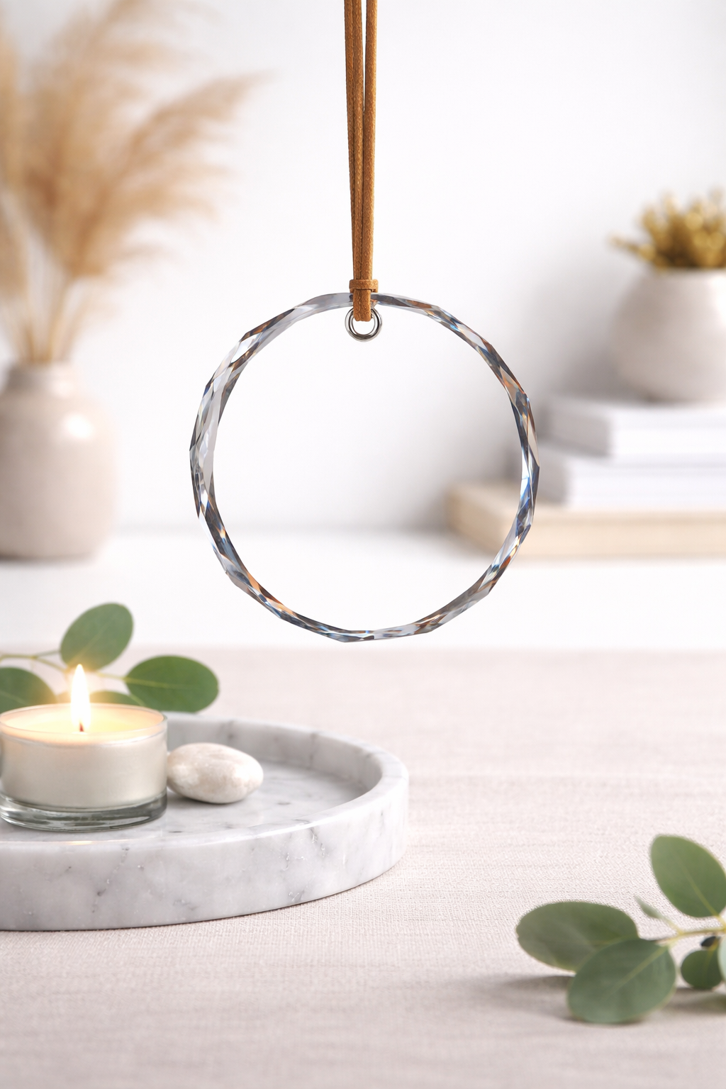 Engraved Crystal Circle Ornament