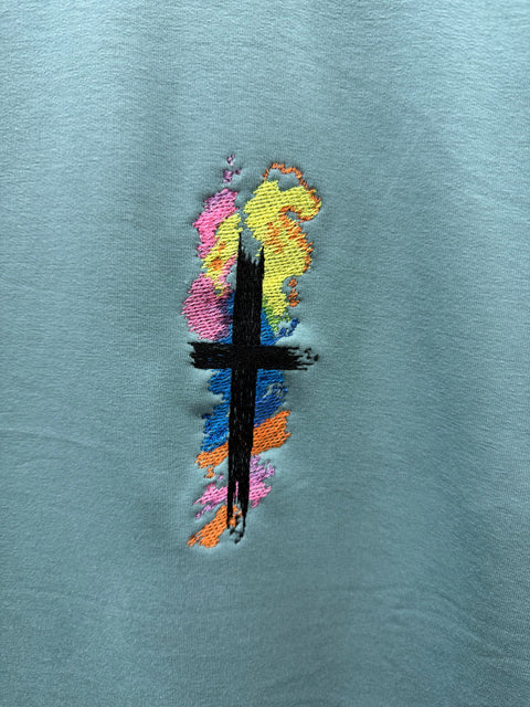 Embroidered Watercolor Cross Sweater