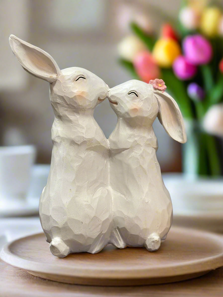 Kissing Bunny Couple Figurine | Cute Resin Wedding & Housewarming Gift for Couples | Adorable Home Decor Gifts