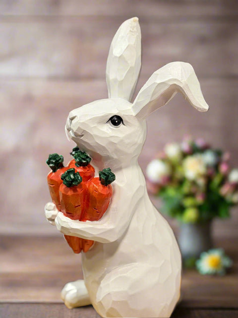 Bunny with Carrots Resin Figurine | Cute Decor for Easter & Spring | Handmade Rabbit Figure for Home Bunny figurine