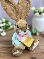 RAZ - 11.75" Reading Bunny Spring Decor, Cute Bunny Home Decor, Easter Decorations, Whimsical Table Centerpiece & Gift