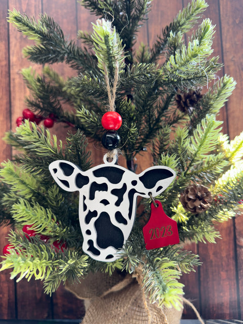 2023 Merry Christmas Cow Ornament Christmas Ornament Black - Without Bow  