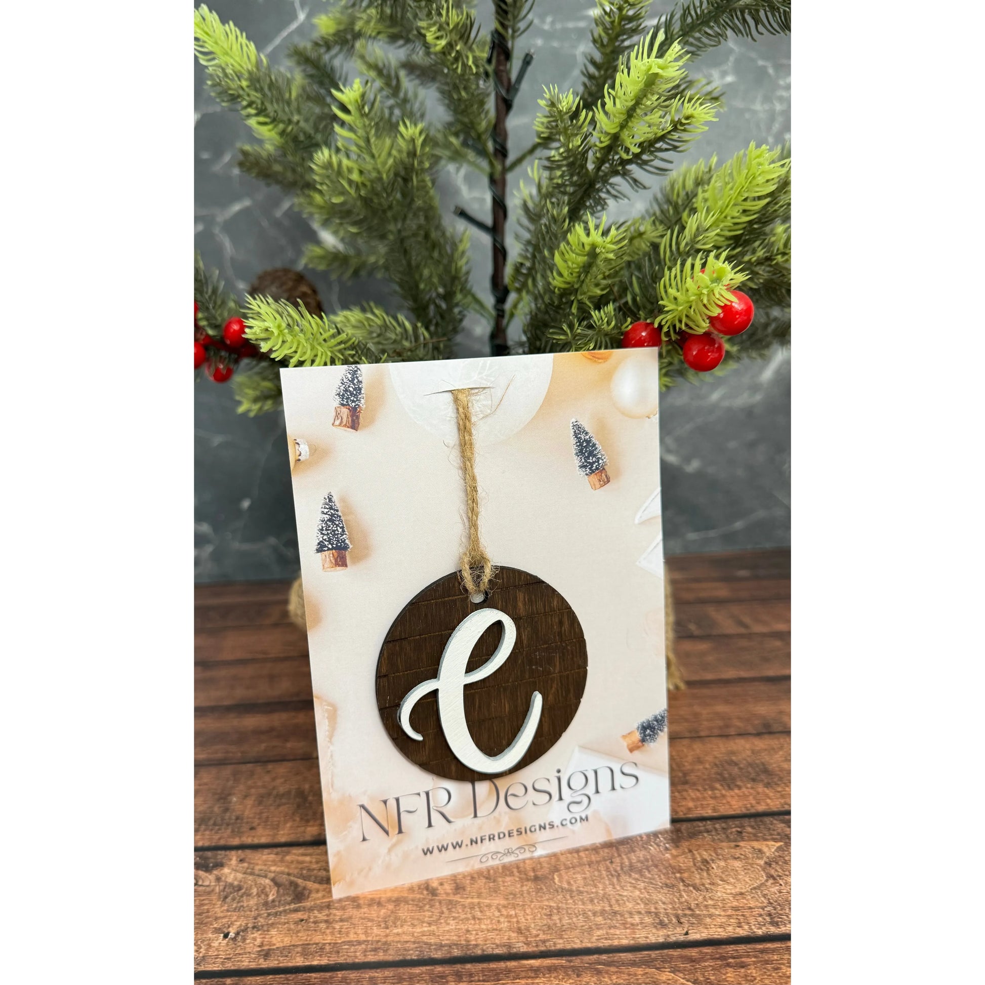 Shiplap Initial Christmas Ornament - Cursive Font Christmas Ornament   