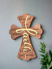 Faith Cross Wall Decor | Christian Home Accent | Religious Wall Art | Spiritual Decor for Living Room & Bedroom Engraved