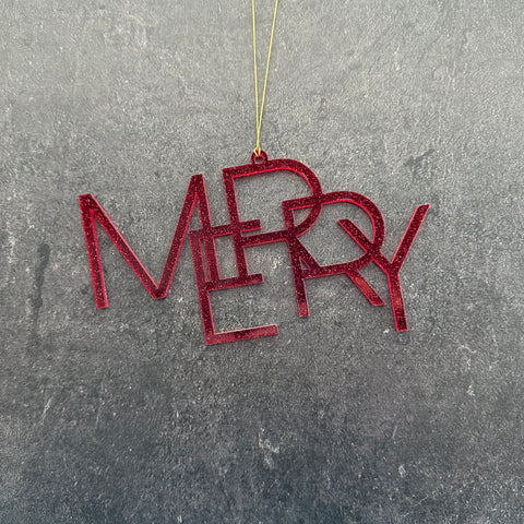 Acrylic Christmas Ornaments  Merry - Red (Gold String)  