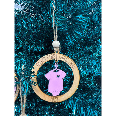 Baby’s First Christmas Ornaments Ornament Onesie - Pink  