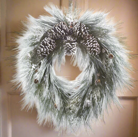 RAZ - 26" Snowy Long Needle Pine and Pinecone Wreath Christmas Wreath