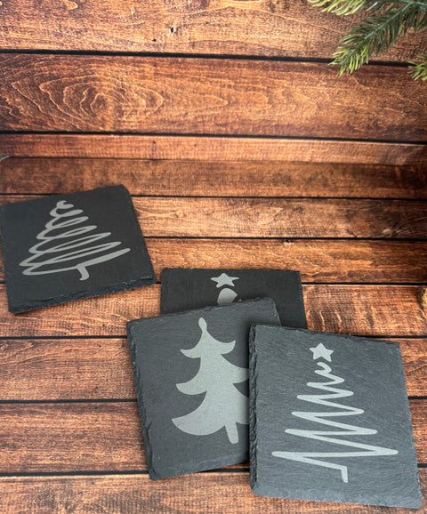 Christmas Tree Slate Coasters  Set  