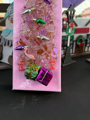 Pink Flamingo Christmas Tree Resin Frame    