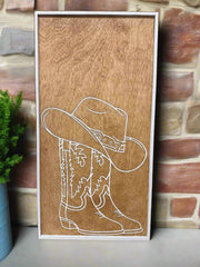 Western Cowboy Hat and Boots Wall Decor | Rustic Home Decor | Country Western Wall Art | Cowboy Hat Decor, Boots Art