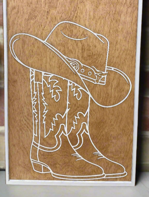 Western Cowboy Hat and Boots Wall Decor | Rustic Home Decor | Country Western Wall Art | Cowboy Hat Decor, Boots Art
