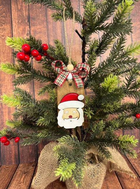 Jolly Ornament Tags  Santa - Multi Gree Bow  