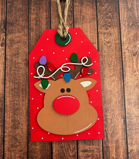 Christmas Tag Sign  Colorful Reindeer  