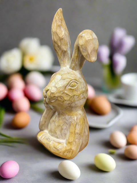 Beige Thinking Bunny - Adorable Resin Spring Decor for Home, Easter Decorations, Cute Rabbit Figurine, Seasonal Accent Piece Bunny figurine