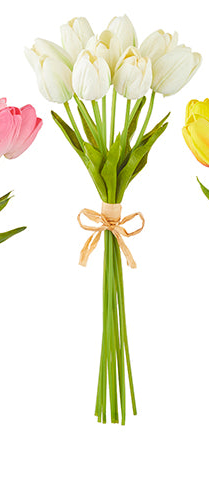15" Real Touch Tulip Bundle | Artificial Flowers for Home Decor, Wedding Arrangements, Vibrant & Lifelike Design Faux Flowers White