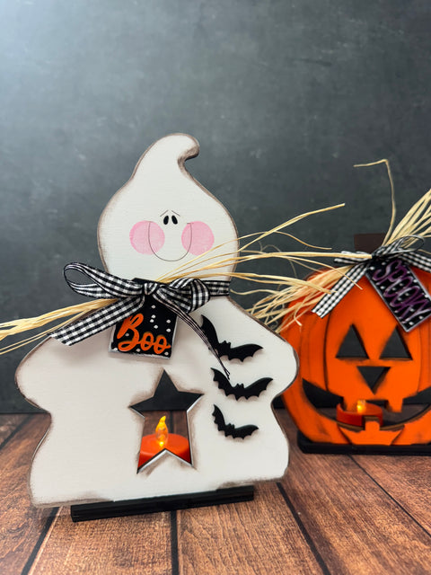 Ghost & Pumpkin Votive Shelf Sitters    