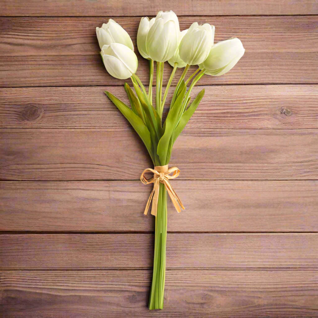 15" Real Touch Light Green Tulip Bundle | Artificial Flowers for Home Decor & Wedding Arrangements Faux Flowers