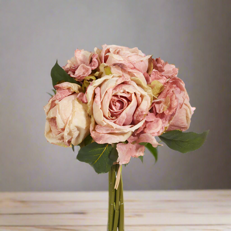 Antique Blush Rose Bundle - RAZ - 11" Artificial Flowers for Wedding Decor, Floral Arrangements & Home Styling Faux Flowers