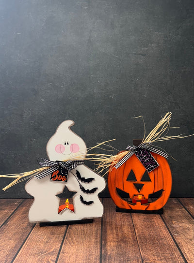 Ghost & Pumpkin Votive Shelf Sitters    