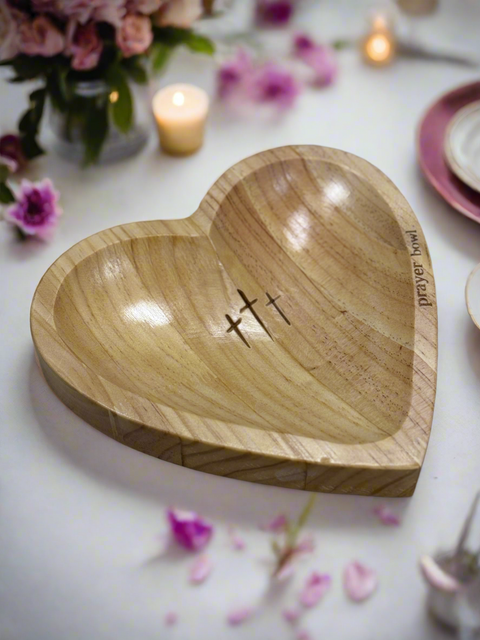 Heart Prayer Dough Bowl with Inspirational Cards - Rustic Home Decor, Spiritual Gift, Meditation & Mindfulness Decor