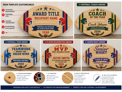 Personalized Football Award Bamboo Cutting Board | Fantasy Football, Coach & Team Awards
