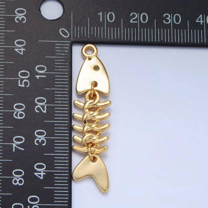 Fish Skeleton Multidimensional Charm 24K Gold Filled 45mm Minimalist - Nifty Decor & More