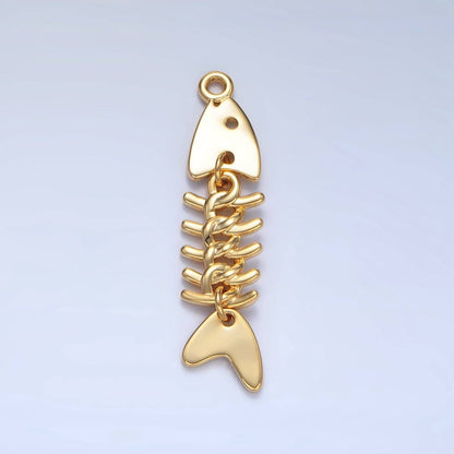 Fish Skeleton Multidimensional Charm 24K Gold Filled 45mm Minimalist - Nifty Decor & More