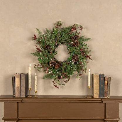 24" Snow Flurry Wreath with Red Berries