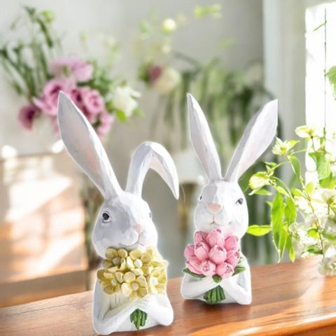 RAZ - 10.25" Bunny Bust with Flowers | Floral Rabbit Decor for Home | Easter & Spring Decorations Easter Shelf Sitter