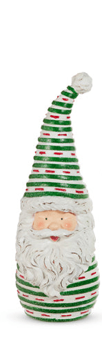 Decorative Santa figure with a striped hat on a white background