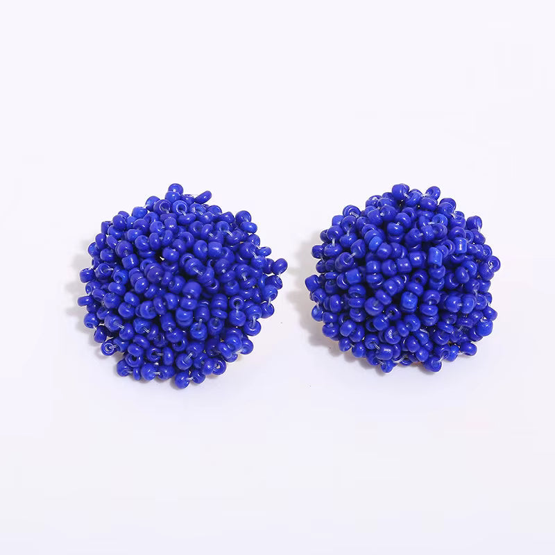 Round Seed Bead PomPom Earrings