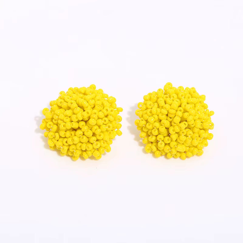 Round Seed Bead PomPom Earrings