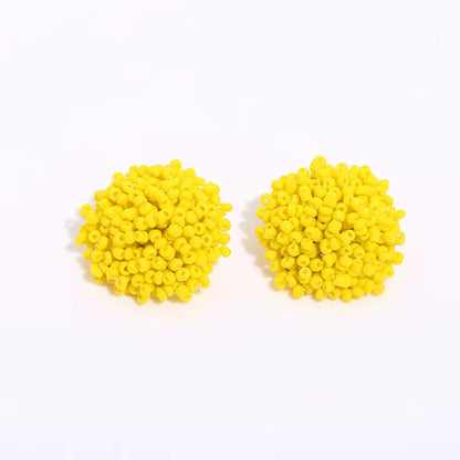 Round Seed Bead PomPom Earrings