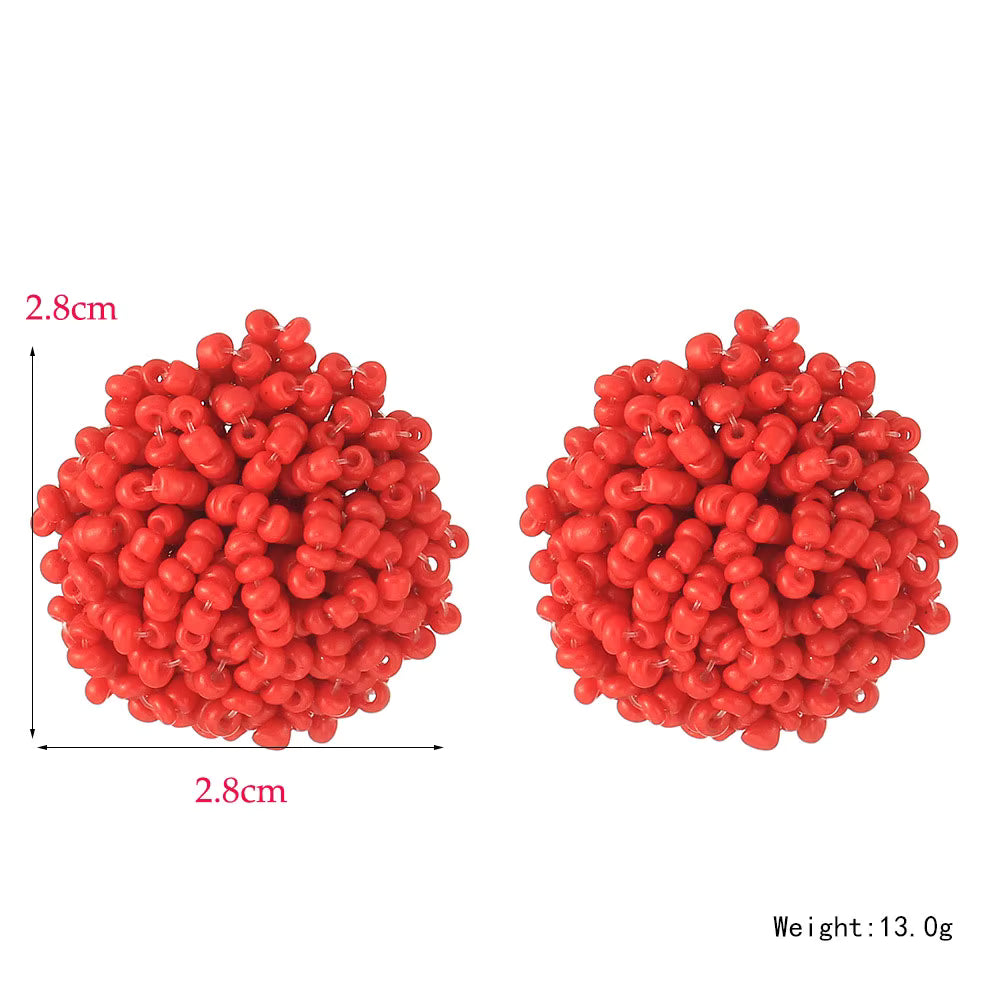 Round Seed Bead PomPom Earrings
