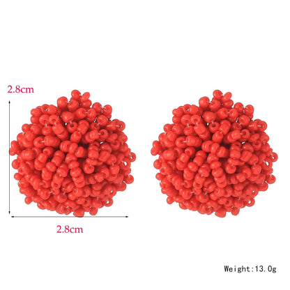 Round Seed Bead PomPom Earrings